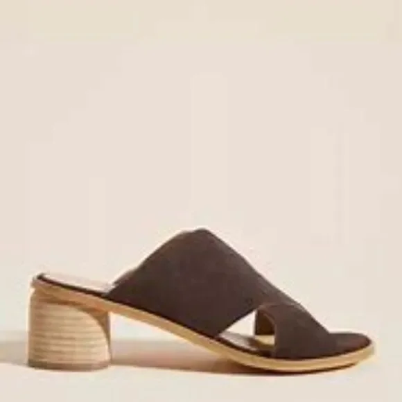 Anthropologie Criss-Cross Brown Suede Block Heel Slip-on Sandals Mules Sz 9 - Picture 10 of 10